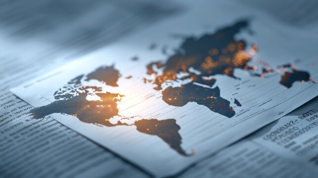 World map illustration on newsprint