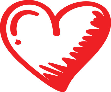 A broken heart symbol with a red scribble design on a white background