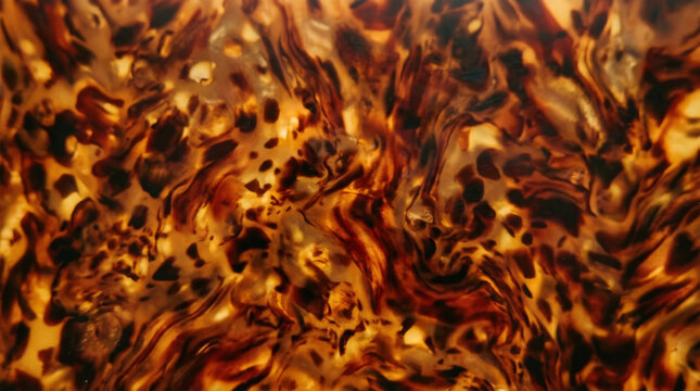 A macro shot reveals a dark tortoiseshell pattern, it creates a rich organic abstract texture.