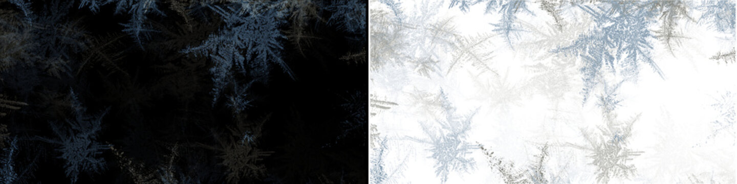 Large icy frost crystal textures on dark background for creative digital overlays and wintry atmosphere design.