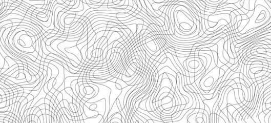 A high-quality seamless pattern featuring black topographic contour lines on a white background. Ideal for cartography, geography themes, or outdoor adventure branding. © selaras