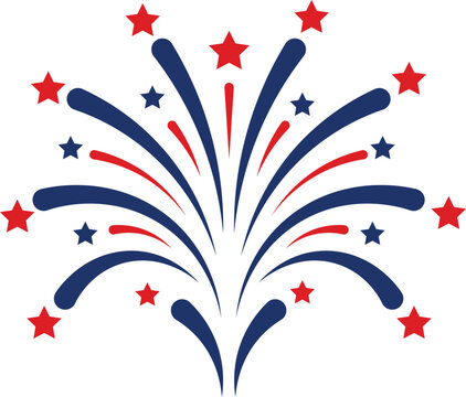 Patriotic firework design with red blue stars