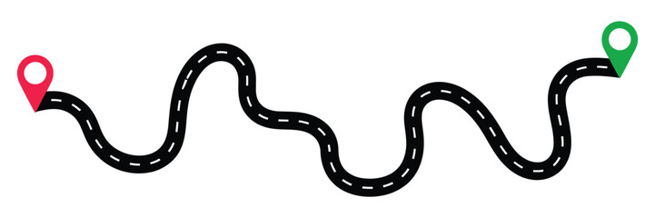 Obraz premium Top view on road and location map featuring curve highway roadway, geometric road curve design, street navigation elements, and modern transportation vector illustration isolated on a clean background