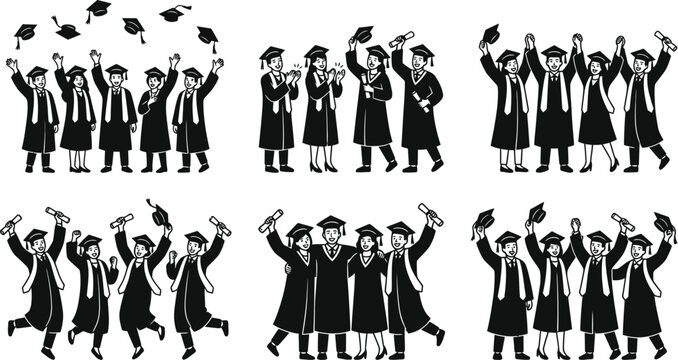 Graduation celebration with people in academic regalia throwing caps  joyful moments of achievement