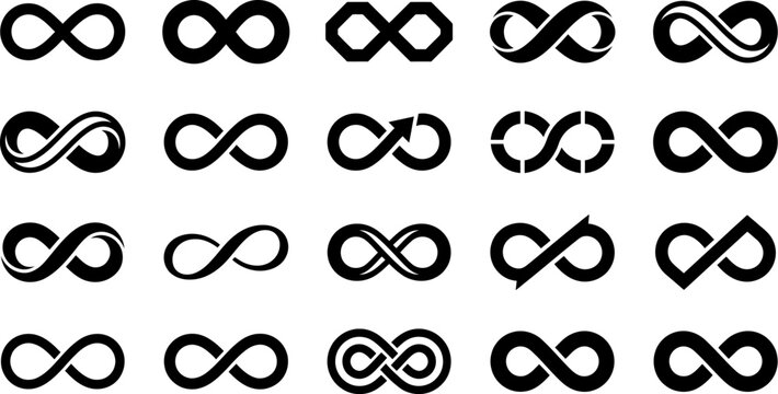 infinity symbols in different shapes and styles on white background