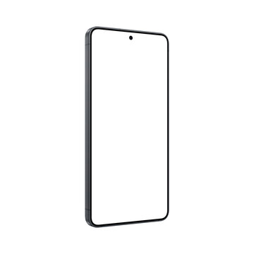 Black smartphone image with no screen. Template for mockup without background. Isometric and isolated
