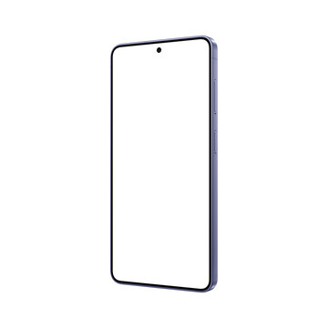 Isolated cobalt violet smartphone mockup template without screen and background. Isometric view image