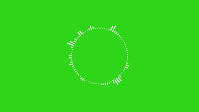 Spectrum audio visualizer circle equalizer music beat wave animation. Circular audio visualizer wave on green screen background. white audio waveform animation, sound frequency ripples.