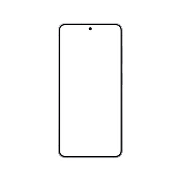 Front view of white smartphone mockup template without background and screen. Isolated. 
