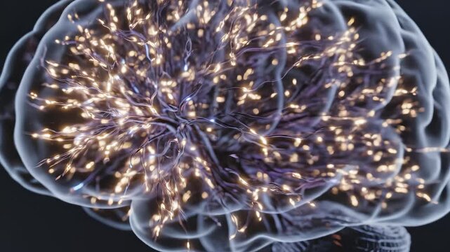 Human brain with neural activity symbolizing digital transformation and future innovation
