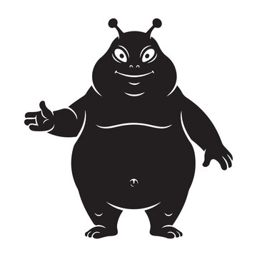 Friendly fat monster silhouette vector illustration with antennae and smiling face for mascot or character design