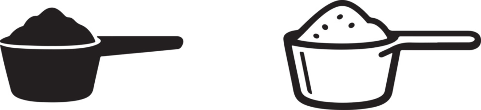 Black scoop icon set for kitchen, food service, gardening, and utility vector design use.