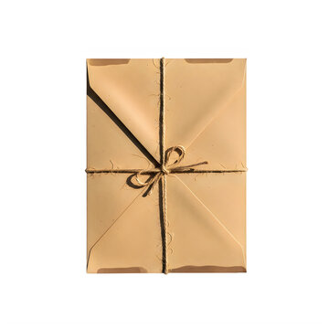 Brown kraft paper package tied with twine isolated on white background
