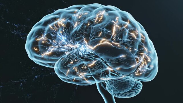 Human brain with neural activity symbolizing conceptual art and dynamic energy