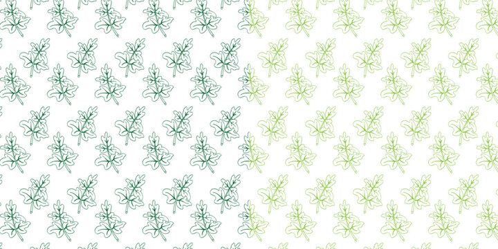 Fresh green leaves seamless pattern on blue background Moringa and celery leaf vector botanical illustration