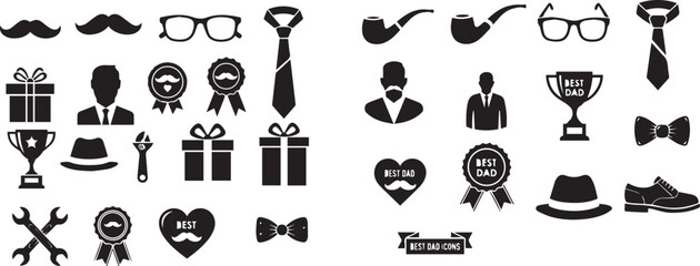 Obraz premium Father's Day icons set with mustache tie glasses gifts and dad symbols