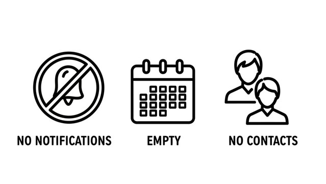 Mobile interface notification and connection status icons with notifications calendar contacts communication connection interface management organizer schedule disabled minimalist software
