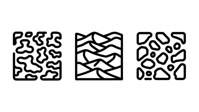 Abstract surface texture icons set representing ground terrain landscape and geological pattern with landscape geological abstract material structure background topography geography earthquake