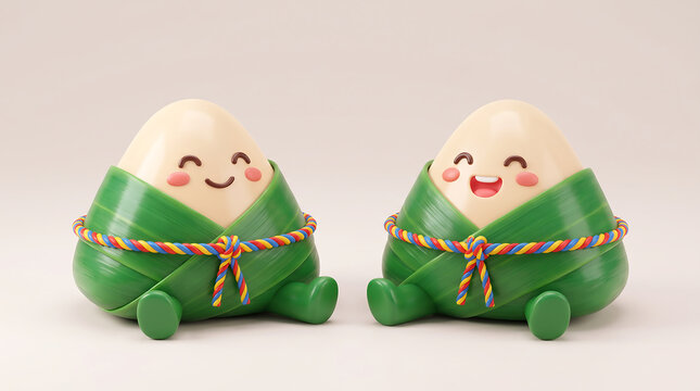 Cute anthropomorphic zongzi dolls with smiling faces