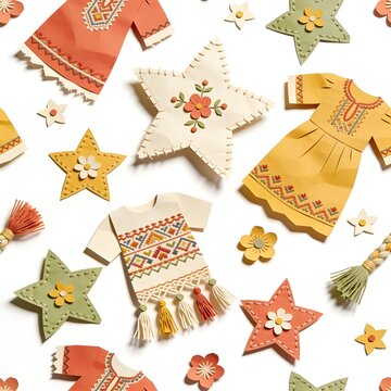 Layered Armenian children festival textile pattern with handcrafted folk embroidery