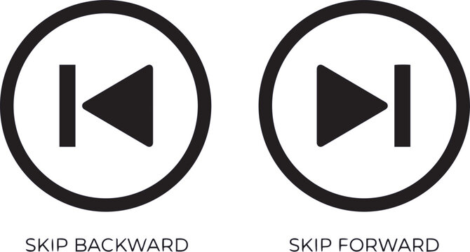 Two circular icons show navigation buttons for skipping backward and skipping forward.