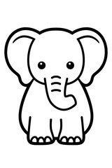 Fototapeta premium Cute cartoon baby elephant outline for coloring, simple animal drawing, black and white icon for children