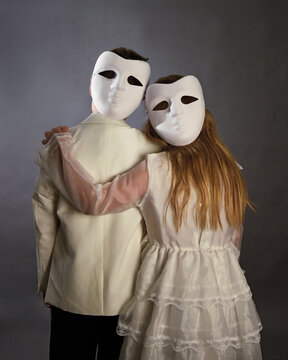 Mystery Identity Children with Happy Theater Masks on