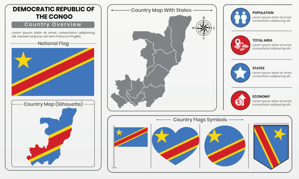 Democratic Republic of the Congo Country Map with National Flag Vector SetDemocratic Republic of the Congo Country Map with National Flag Vector Set