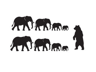 elephant family and bear silhouette vector on white background  © Md