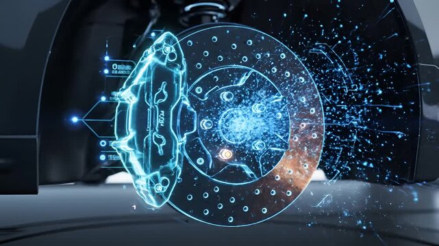 Futuristic Car Brake System Hologram Technology Animation.