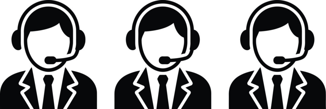 Customer service, icon set, support assistance contact help desk communication and client care symbols in modern flat vector design.