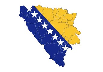 Fototapeta premium Map of bosnia and herzegovina with national flag pattern isolated on white background