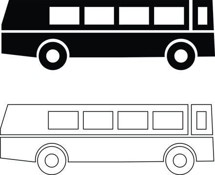 Bus line art icon in minimal outline style, public transport vehicle illustration.