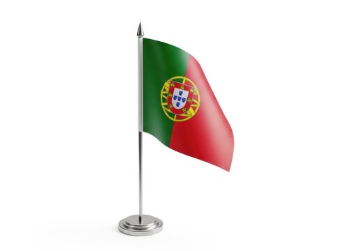 Small desk flag of portugal isolated on white background