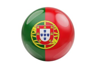 Obraz premium 3d glossy sphere with the national flag of portugal isolated on white background