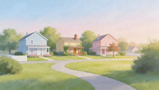 Colorful houses in a suburban neighborhood