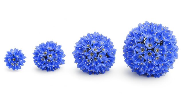 Blue floral spheres in various sizes
