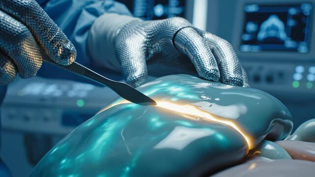 Surgeon performing operation on organ representing a commitment to global public health