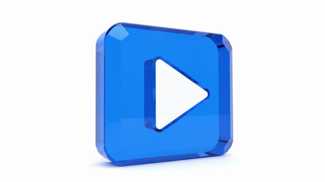 Vibrant Blue Rectangular Prism Floating and Rotating Slowly Against Pure White Background