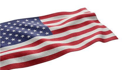 Obraz premium American flag waving in wind realistic fabric texture isolated on transparent background png usa national emblem design.