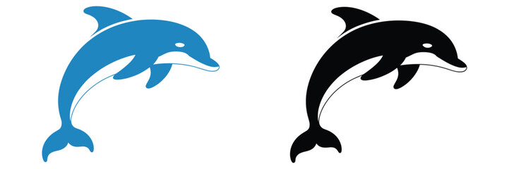 dolphin icon set featuring jumping marine mammals in blue and black styles, aquatic animal silhouettes represent nature sea life and summer vacation, vector illustration for rank title graphics © MD FARIDUL