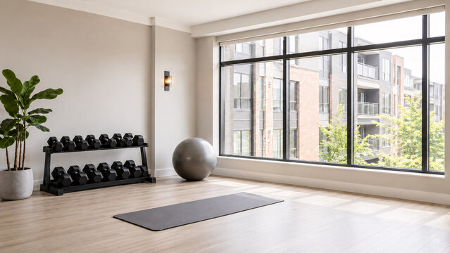 Nowoczesna sala fitness w apartamentowcu