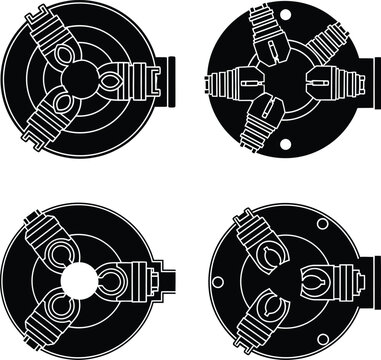 Set of industrial chucks and logos for woodworking or metalworking industry