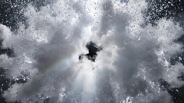 Powerful water shockwave ring expanding with dense vapor on black background loop2