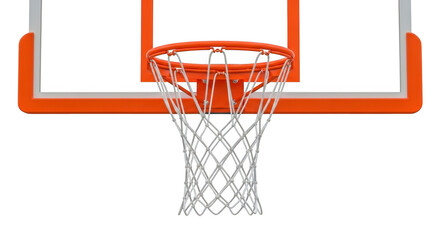 Orange basketball hoop with net and backboard isolated on transparent background © PNGCraft Studio