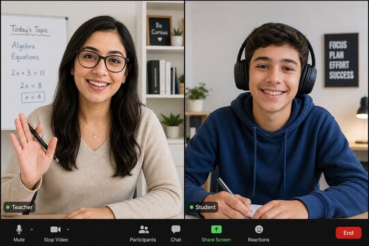 Online Math Class with Teacher and Student