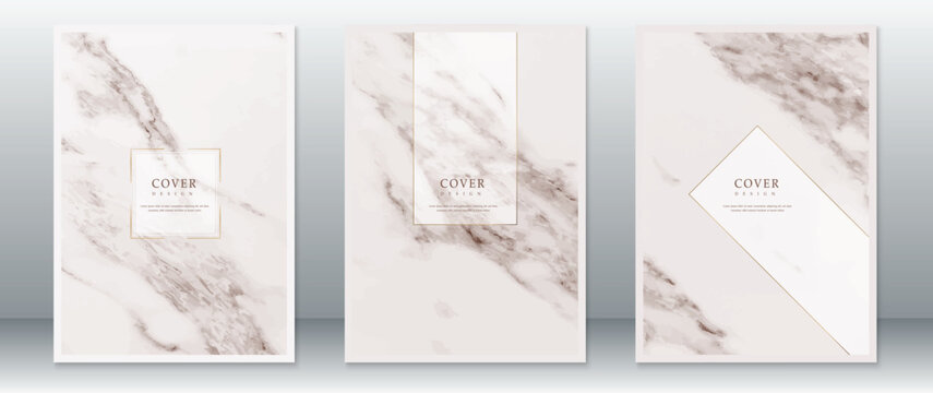 Elegant marble texture backgrounds with gold frames for cover design and luxury branding