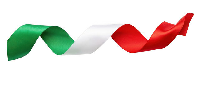 Italian flag ribbon isolated on transparent background with green, white, and red colors