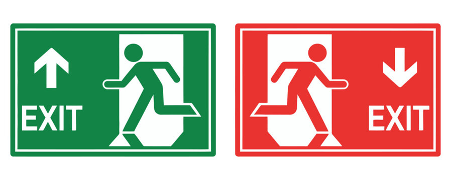Emergency Exit Sign Bundle Vector Illustration, Escape Point and Evacuation Symbols with Running Man Door Icons, Safety Exit Danger Collection for Public Buildings