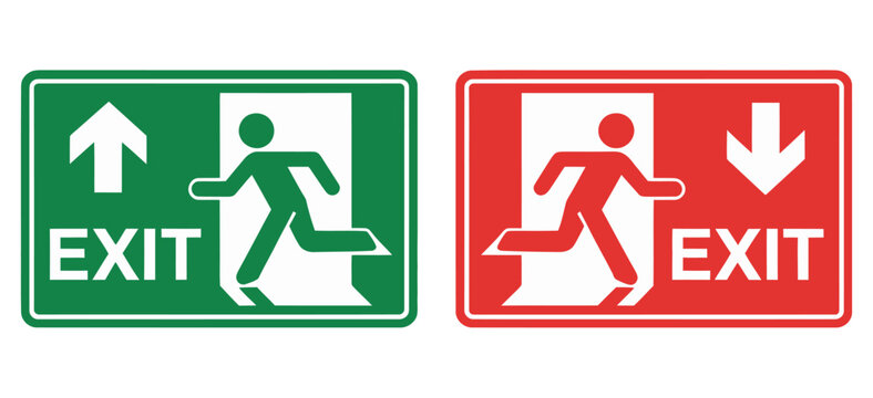 Emergency Exit Sign Bundle Vector Illustration, Escape Point and Evacuation Symbols with Running Man Door Icons, Safety Exit Danger Collection for Public Buildings